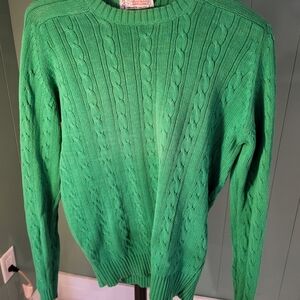 Vintage Scottish Knitwear, Vibrant Green Cotton Cable Knit Men's Sweater, LG